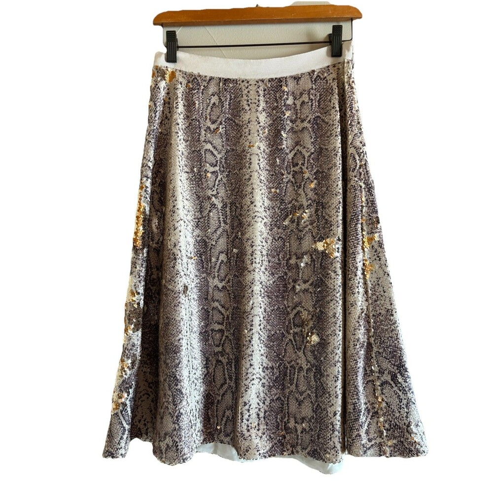 Banana Republic Gold cream Snake Sequined Circle Midi Skirt Fully‎ Lined  Size 0